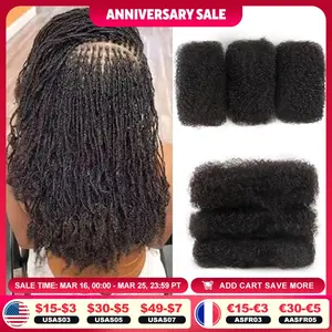 QVR Afro Kinkys Bulk Human Hair for Dreadlock Extensions Loc Repair Braiding Twist Tight Afro Kinky Human Hair for Locs 50G/Pack