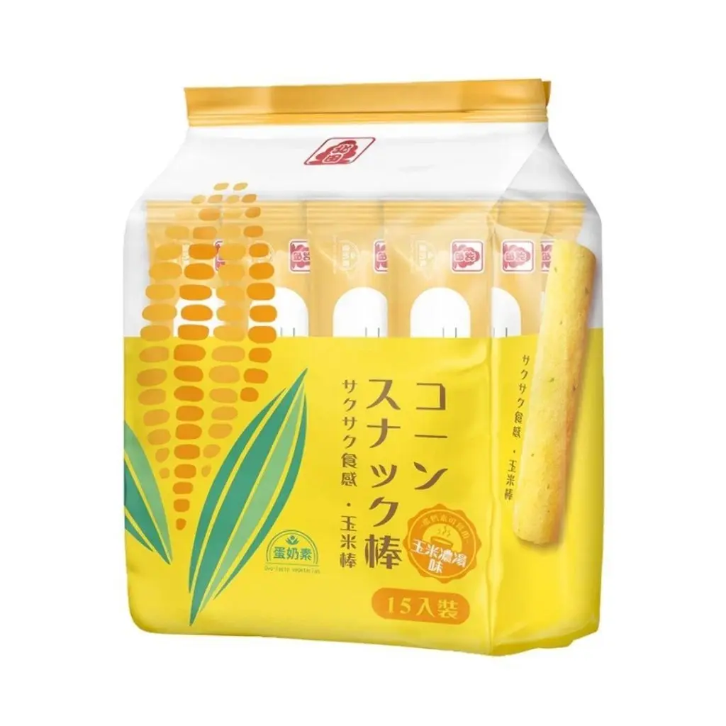 Pei Tien Corn Roll Crisps & Puffed Snacks, Crunchy Corn Soup Flavor - 105g