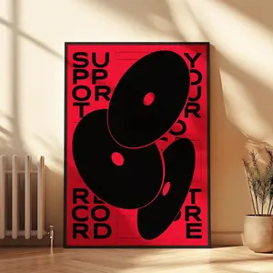Support Your Local Record Store - Modern Minimalist Music Poster - Vinyl Lover Wall Art - Retro Music Decor - Record Collector Gift