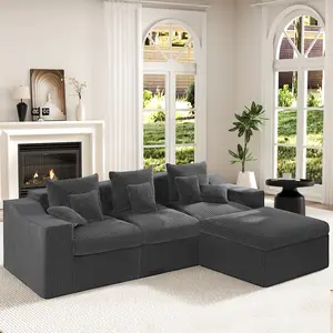 Spurgehom Ultimate Living Room Upgrade: 101” Big Comfy Cloud Couch Sectional. This Modular L-Shaped 4-Seater with Ottoman & Deep Double Cushions Delivers Immersive Comfort, No Tools Needed