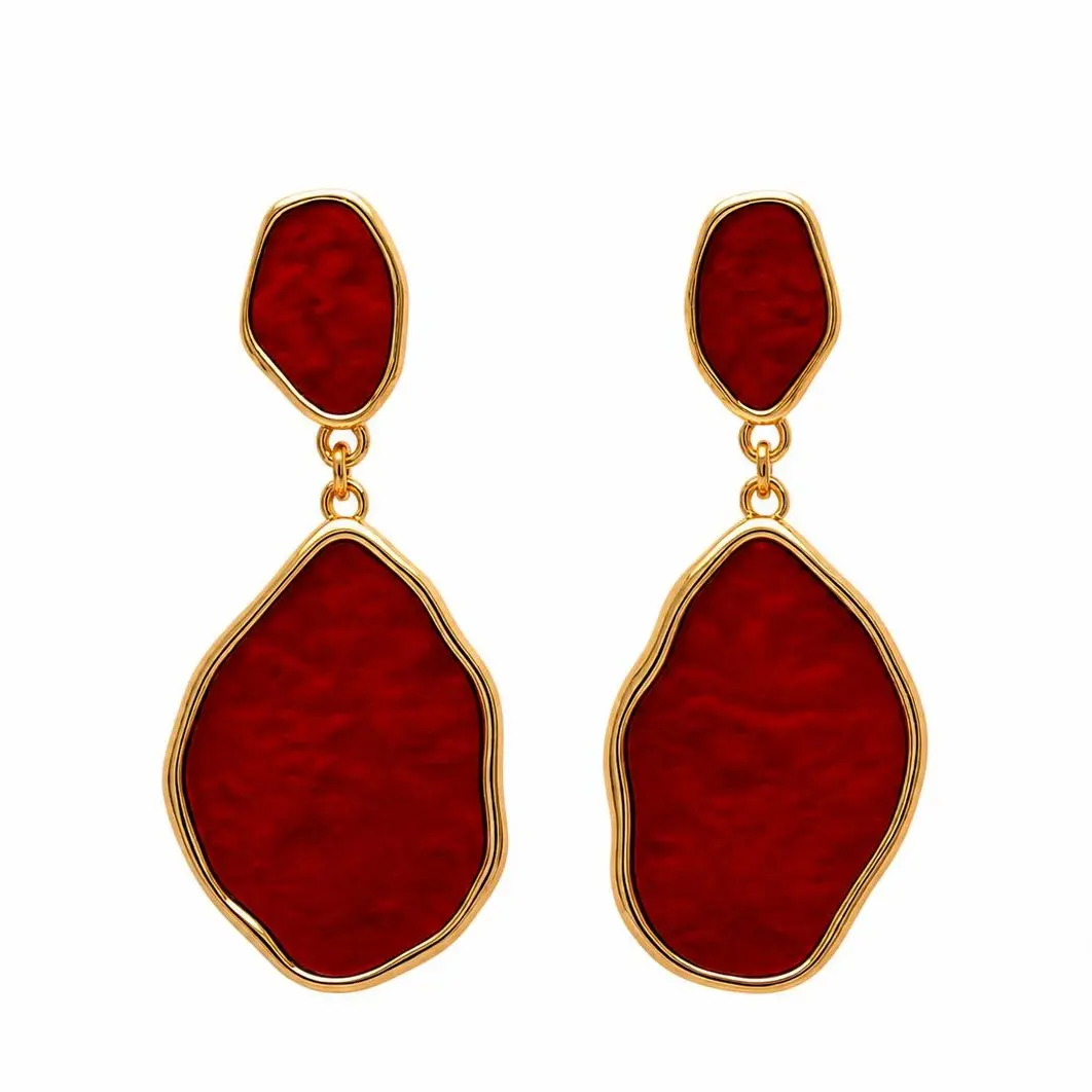 TEIKET Red Statement Drop Earrings, Gold-Tone Bold Deep Red Stone Look, Bling Aesthetic Luxury Energy Jewelry for Date Nights, Parties