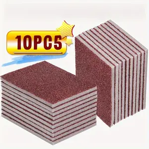 10-Pack Sandpaper & Nano Carborundum Emery Sponge 3-in-1 Heavy-Duty Cleaning Scrubber Rust Remover Pot Bottom Dishwashing Sponge for Kitchen Household Pots Pans Stain Removal
