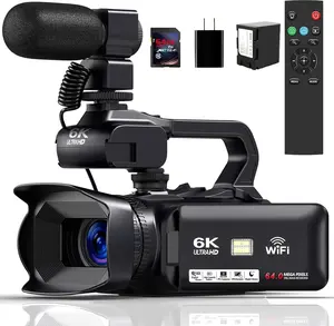 Camcorder 6K Video Camera 64MP 18X Digital Zoom 4.0 Inch Touch Screen IR Night Vision Vlogging Camera for YouTube Video Camera with WiFi, Microphone, Remote Control, 64GB SD Card,Stabilizer Selfie Recording Rechargeable Memory Lens Charging Batteries outd