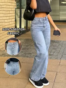 Women's Straight Leg Fitted Jeans, Casual Comfy Everyday Denim Jeans for Daily Wear, Ladies Bottoms for Spring & Fall