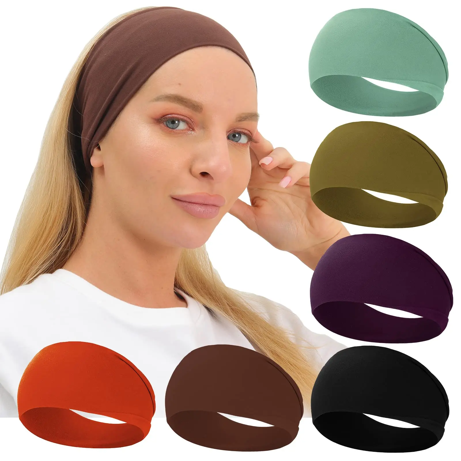 6 Pack Super Soft Yoga Running Exercise Head Bands,Elastic Sweat Band Hair Bands for Women,Workout Wide Headbands Set,Multi-color Headband Hair Wrap,Christmas Gifts,Summervibes,Fathersdaygift