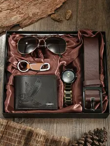 Men's High-Quality Watch Set with Glasses, Wallet, Wide Belt, Keychain, Men Accessory Set, Perfect Gift for Daily Holidays, Thanksgiving, Birthday, Father's Day
