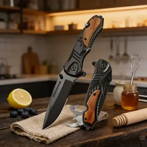 Portable Foldable Utility Knife | Kitchen & Camping Essential with Walnut Grip Rugged Foldable Culinary Knife Versatile Foldable Knife | Ideal for Meal Prep & Outdoor Use | Walnut Handle Design