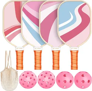 Pickleball Paddles Set of 4,   with 4 Indoor & Outdoor Pickleball Balls and 1 Carry Bag, Pickleball Rackets with  Cushion Grip for Beginner & Professional Gifts for Women Men Youth