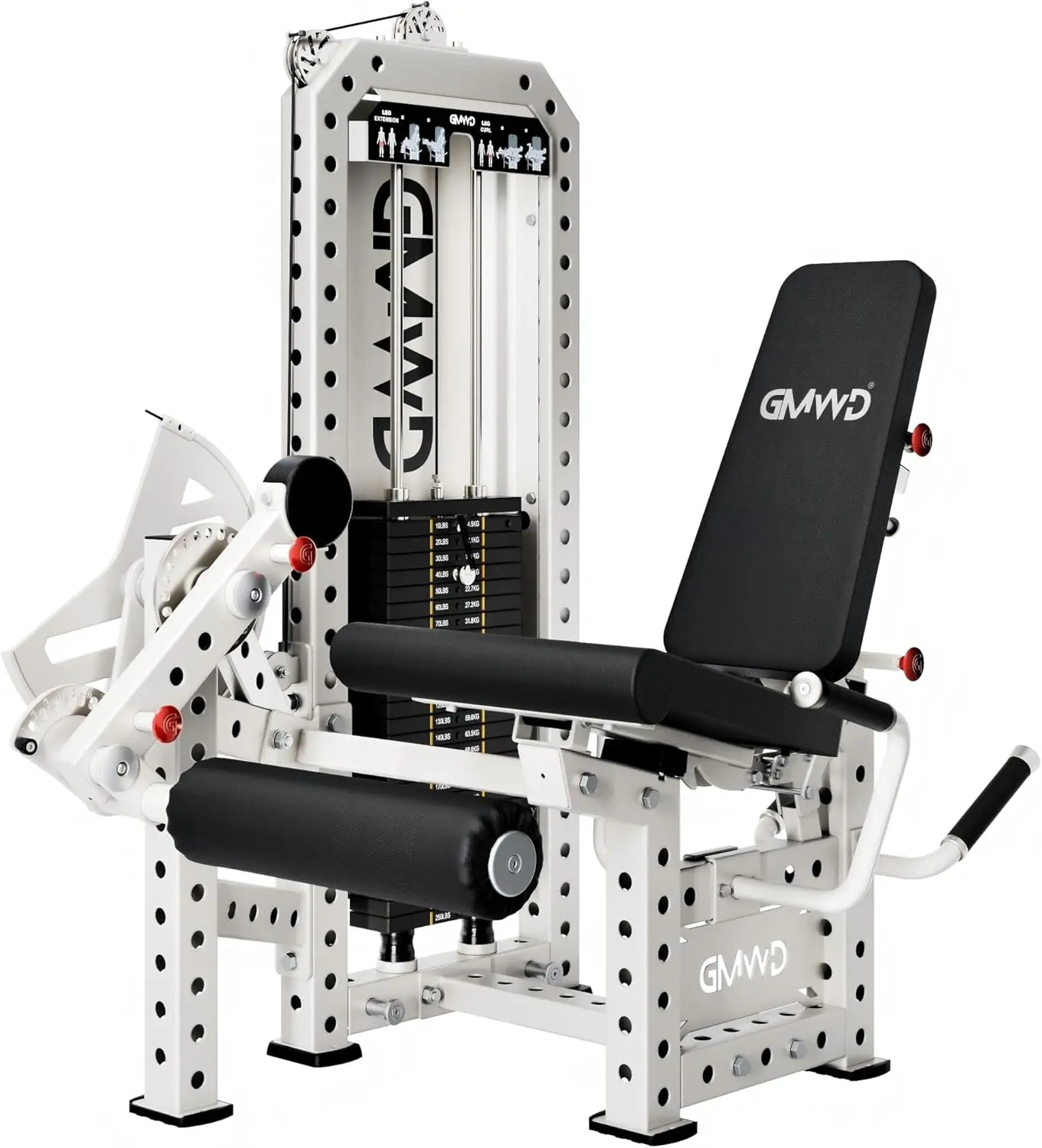 GMWD Leg Extension and Curl Machine with 255LB Weight Stack, Adjustable Seated Leg Extension and Lying Leg Curl Machine with 1:1 Ratio, Leg Workout Equipment with Band Pegs