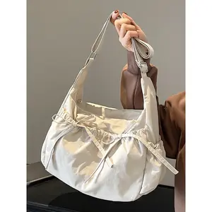 Simple and multi-color drawstring pleated bag, casual one-shoulder underarm bag, versatile bow design, niche personality messenger bag, suitable for students, office workers daily commuting, Casual commuter bag, Crossbody Tote Bag, Casual Crossbody Bags