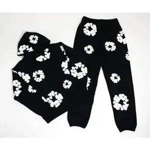 Men’s Trendy Cotton Foam-Print Hoodie Set – European Style Hot-Selling Sports Suit