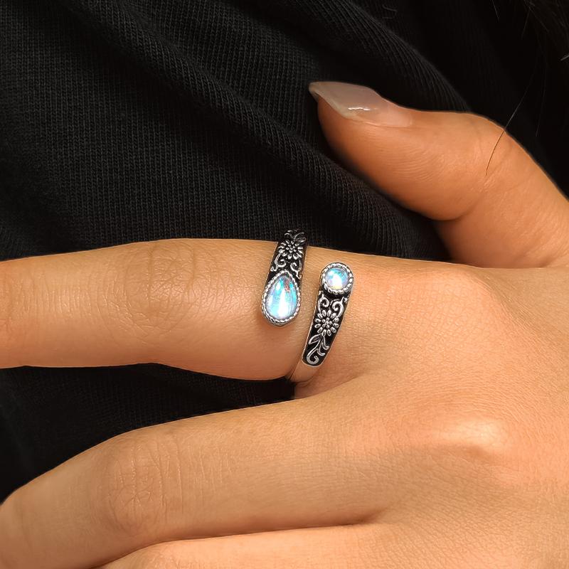 925 Sterling Silver,White Turquoise/Moonstone/Black agate Rings for Women,Adjustable Sunflower Ring Vintage Spoon Rings,Gift,Elegant Jewelry for Women 925 Sterling Silver,White Turquoise/Moonstone/Black agate Rings for Women,Adjustable Sunflower Ring Vintage Spoon Rings,Gift,Elegant Jewelry for Women