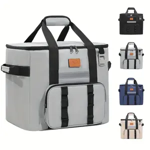 Outdoor Large Capacity Insulated Picnic Bag, Waterproof Oxford Fabric, Foldable Cooler Bag, Multi-Pocket Handbag, Ideal for Camping and Delivery