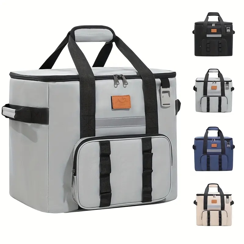 Outdoor Large Capacity Insulated Picnic Bag, Waterproof Oxford Fabric, Foldable Cooler Bag, Multi-Pocket Handbag, Ideal for Camping and Delivery