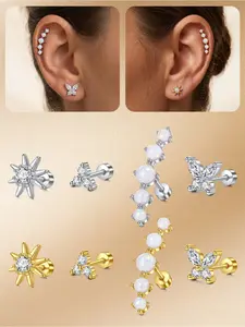 8pcs  Flat Back Stud Earrings For Women Men Stainless Steel Earrings For Ears,Butterfly Cubic Zirconia Cartilage Earring Small Studs,Ear Stacks Screw Back Earrings Piercing