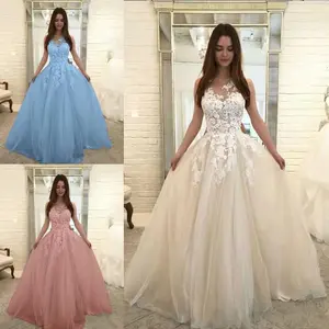 Lady's Sleeveless Floral Lace Wedding Dress, Nylon Fabric Women's Formal Clothes