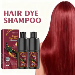 2-piece set of wine red hair dye shampoo, Conditioning shampoo containing plant formulas such as ginseng extract and Ganoderma lucidum, smooth, works naturally and quickly, suitable for both men and women and all ha