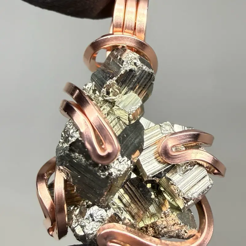 Pyrite Copper PENDANT Artisan Crafted Male Female Anniversary Auspicious Birthday Engagement Fabric Daily