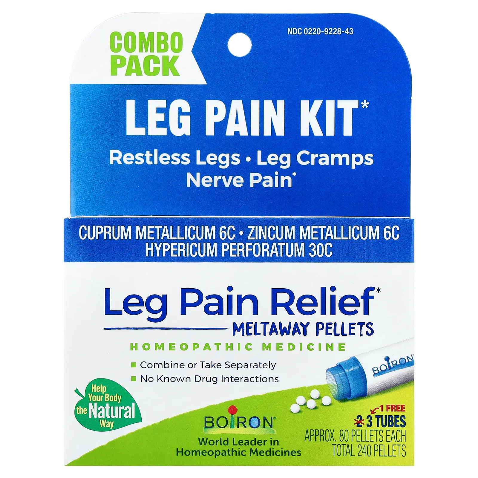 Boiron Leg Pain Relief Kit, 3 Tubes, Approx. 80 Pellets Each | HSA/FSA Eligible