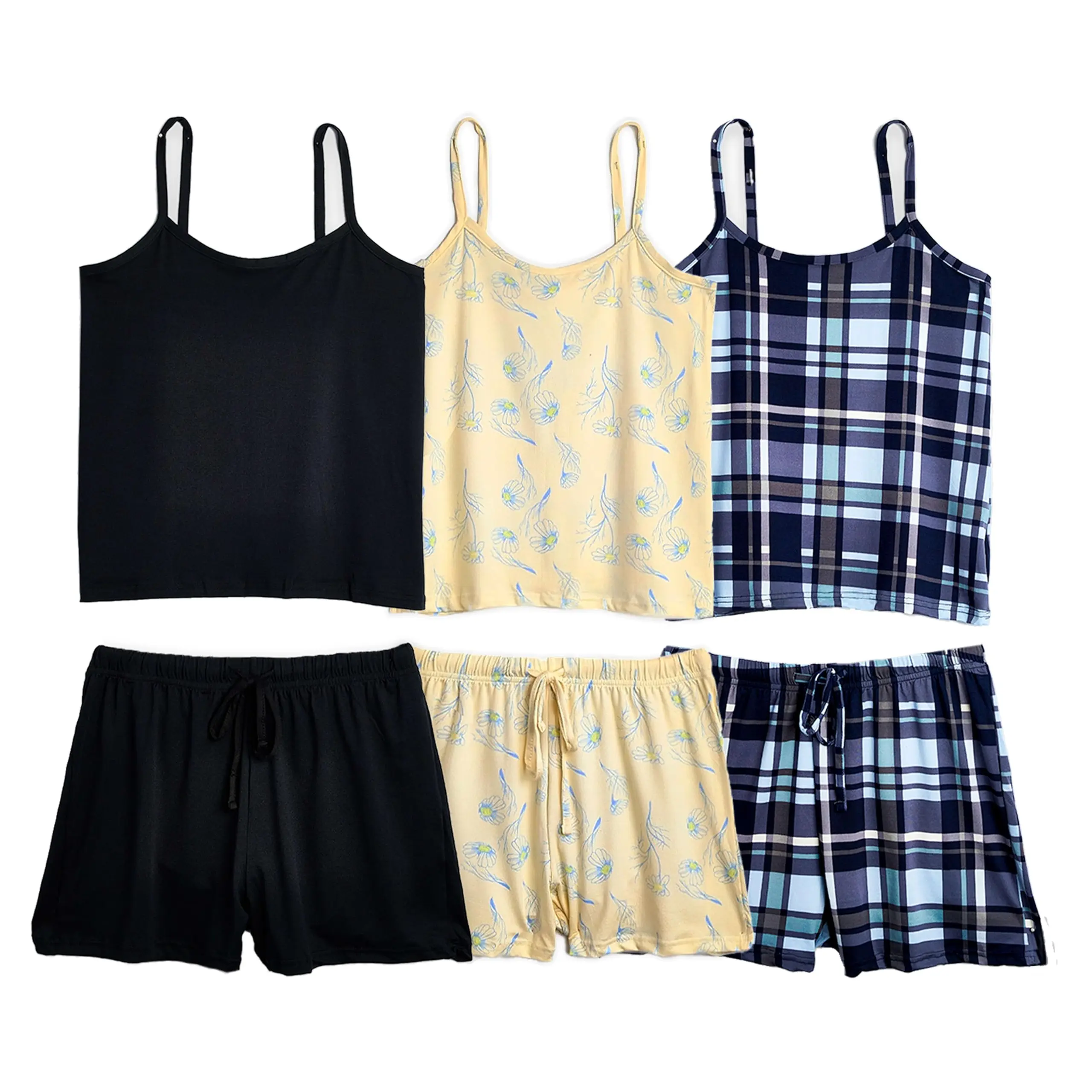 Real Essentials 3 Pack: Women's Cami Top and Short Pajama Set Sexy Soft Pajamas for Women (Available in Plus Size)