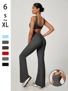 Women's Sleeveless Flare Jumpsuit Sexy Backless Tank Tight Butt Lifting Yoga Jumpsuit, Stylish & Comfortable One-Piece Workout Jumpsuit, Backless Sports Jumpsuit