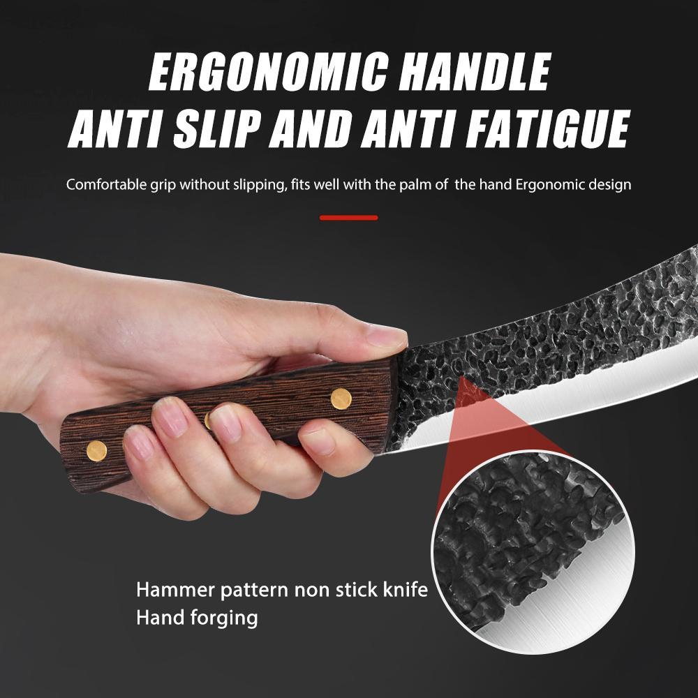 8.5'' Hand-Forged Meat Cleaver Knife - High Carbon Ultra-Sharp Butcher Knife with Ergonomic Handle for Meat Cutting, Chopping, Home Cooking, and Outdoor BBQ