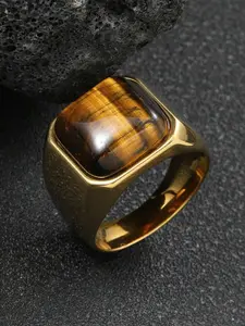 Tiger Eye Stone Ring for Men, Classic Square Design Stainless Steel Jewelry, Bold Fashion Accessories for Daily Wear, Gift for Boyfriend, Husband, Father's Day