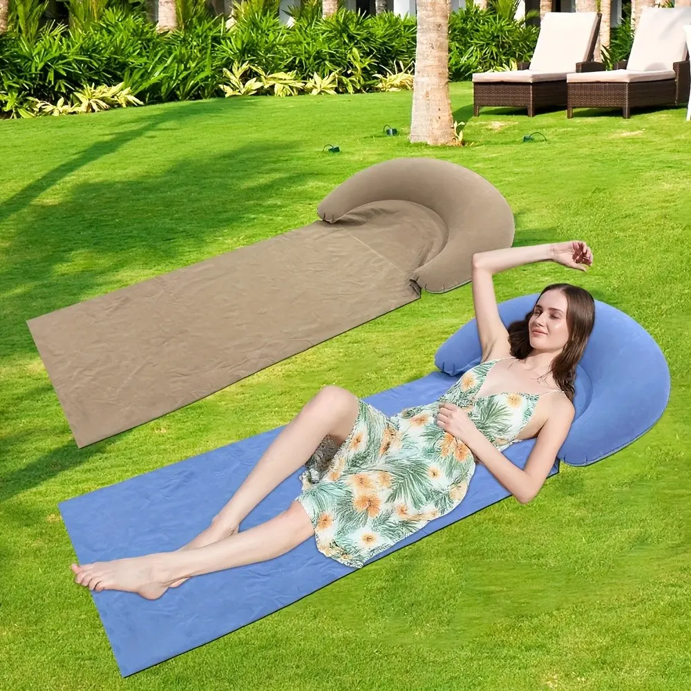 1pc Beach Mat with Inflatable Headrest, Outdoor Mat, Tanning Mat, Sand-Proof, Suitable for Outdoor Camping and Picnics, Placemats, Single Person Sleeping Pad, Foldable Portable Moisture - Proof Mat, Sunbathing Mat, Outdoor Camping Supplies, Camping Gear