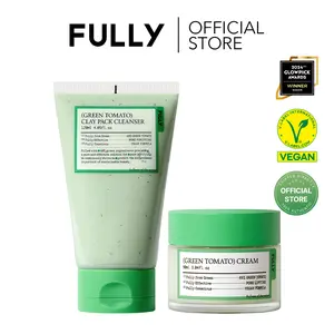 [FULLY Official Shop] Green Tomato Essential Pore Care Duo (Clay Mask Cleanser + Cream) Facial Moisturizer for Glassy skin and Elasticity Vegan