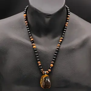 NOKMIT Money Attraction,Necklace With GreenAventurine and Tiger Eye Pendant Healing Crystal Stone,Retro Natural Tiger's Eye,Charming Accessories,Anniversary,Vacation,Abundance Crystal bracelet,Sweater Chain,chain, Ideal Gift Jewelry for Men and Women