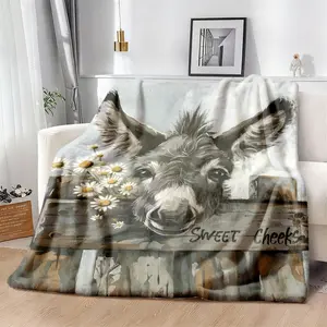 1Pc Donkey Print Flannel Blanket With Digital Printing, Suitable For Sofa Cover, Air Conditioning Blanket, Nap Blanket, Double-Sided Fleece Gift Blanket