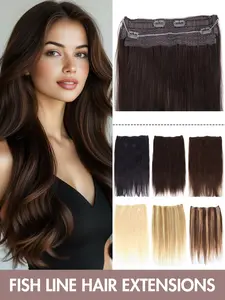 Fish Line Hair Extensions Wire Hair Extensions Real Human Hair Fish Line Human Hair Extensions 12-20inch Straight Human Hair Invisible Wire Extensions Easy to wear for Daily Party Festival Natural Looking Hair