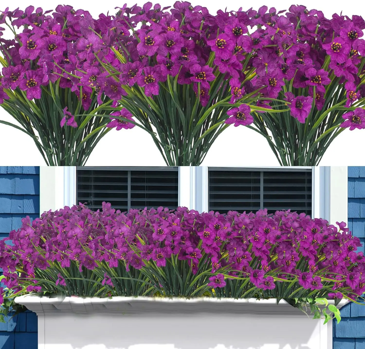 20 Bundles Artificial Flowers UV Resistant Fake Flowers (Deep Purple)