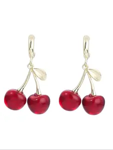 Elegant Cherry Pendant Dangle Earrings for Women, Transparent Charm Jewelry, Stylish Ladies' Accessory, Ear Hook Design, Trendy Jewelry, Fruit Veggie Earrings