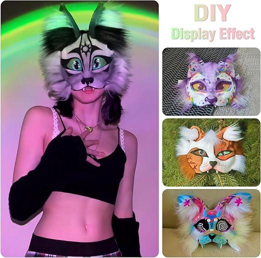 Therian Mask Cat Fox White Animal Mask Base Blank Halloween Costume for Kids Adults Masquerade for Holiday Party 10 Pack