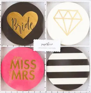 Bride to Be Coasters: Gold Foil Decor for Bachelorette & Bridal Shower Celebrations Round Set Tableware Stylish