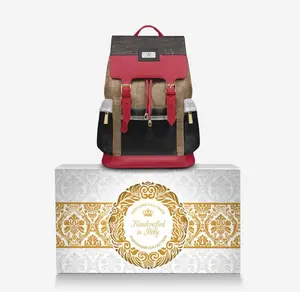 TAN BACKPACK WITH RED ACCENT