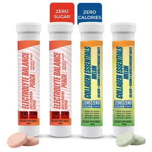Collagen Peptides Effervescent Tablets with Vitamin C, Hydration Electrolytes Drink, Skin Hair Nail Support, Peach and Melon Combo, Zero Sugar, 60 Tablets