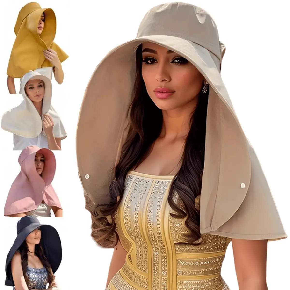 Stylish Women's Solid Color Wide Brim Sun Hat - Casual Outdoor Sun Protection, Ideal Fashion Accessory for Beach, Garden, Daily Wear & Summer Fun