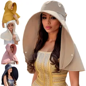 Stylish Women's Solid Color Wide Brim Sun Hat - Casual Outdoor Sun Protection, Ideal Fashion Accessory for Beach, Garden, Daily Wear & Summer Fun