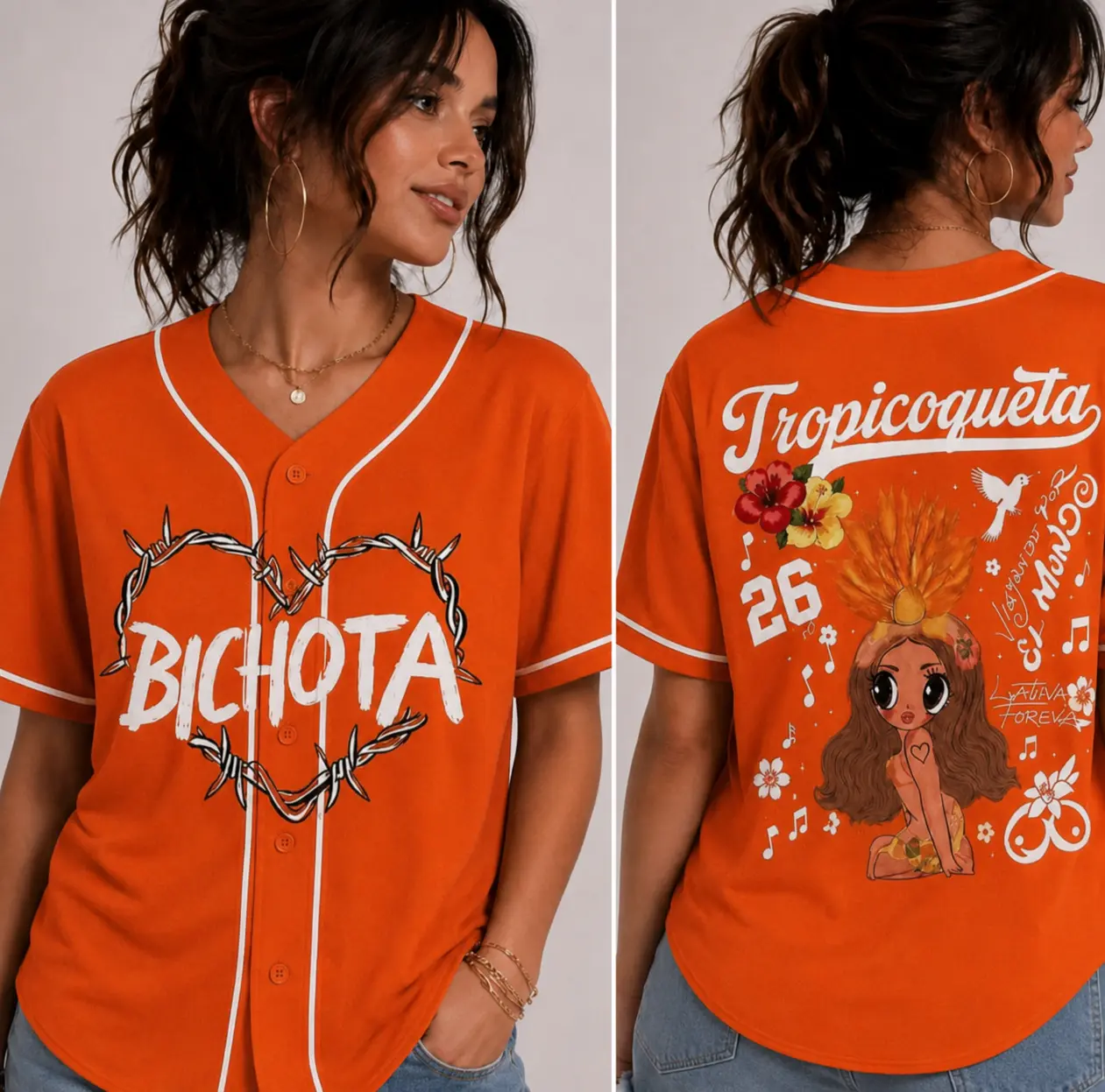 Fashion Tropicoqueta 2026 Baseball Jersey V-Neck | Custom name and Number Casual Jersey | Jersey V-Neckline Short Sleeve Crop Top