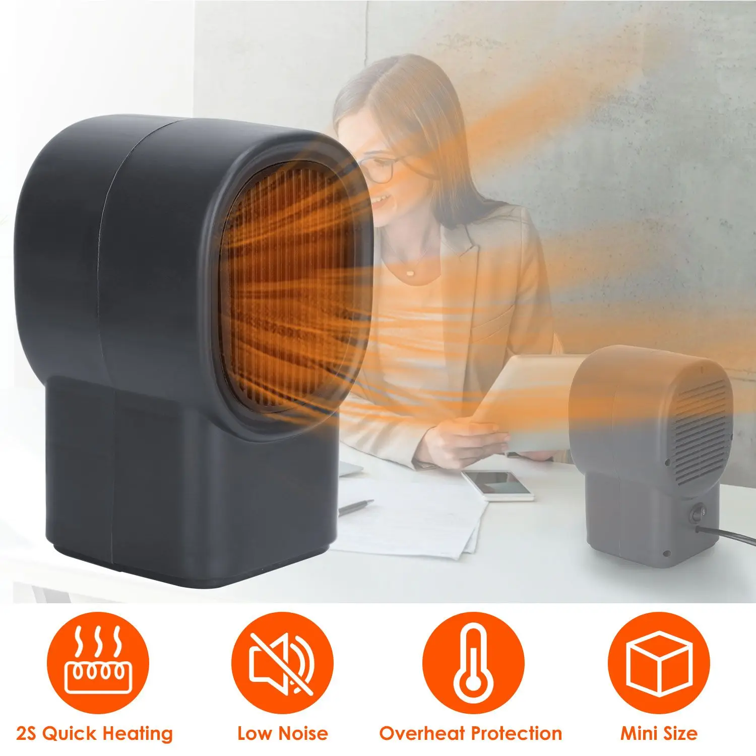 Mini 500W Plug-In Space Heater – 2-Second Fast Heat | Quiet Wall-Outlet Warmer for Bedrooms, Offices & Dorms (Energy Saver)