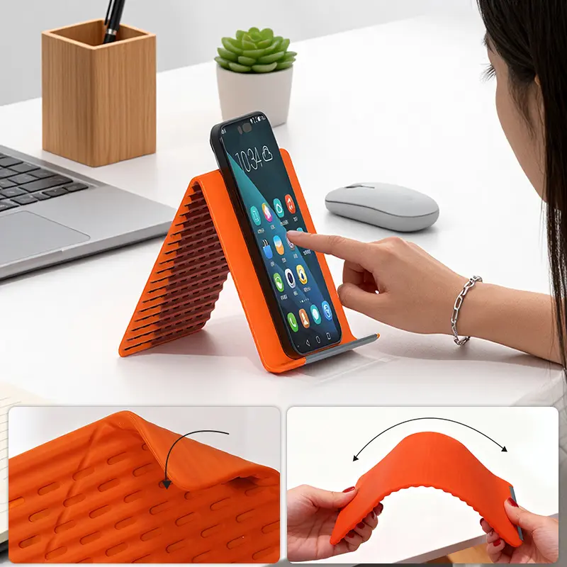 Universal Silicone Phone & Tablet Stand - Aluminium-Reinforced, Rollable, Foldable, Multi-Angle Adjustable, Ergonomic, Compact, Portable, Anti-Slip Accessories for Devices Up to 11-in, Anti-Slip Surface