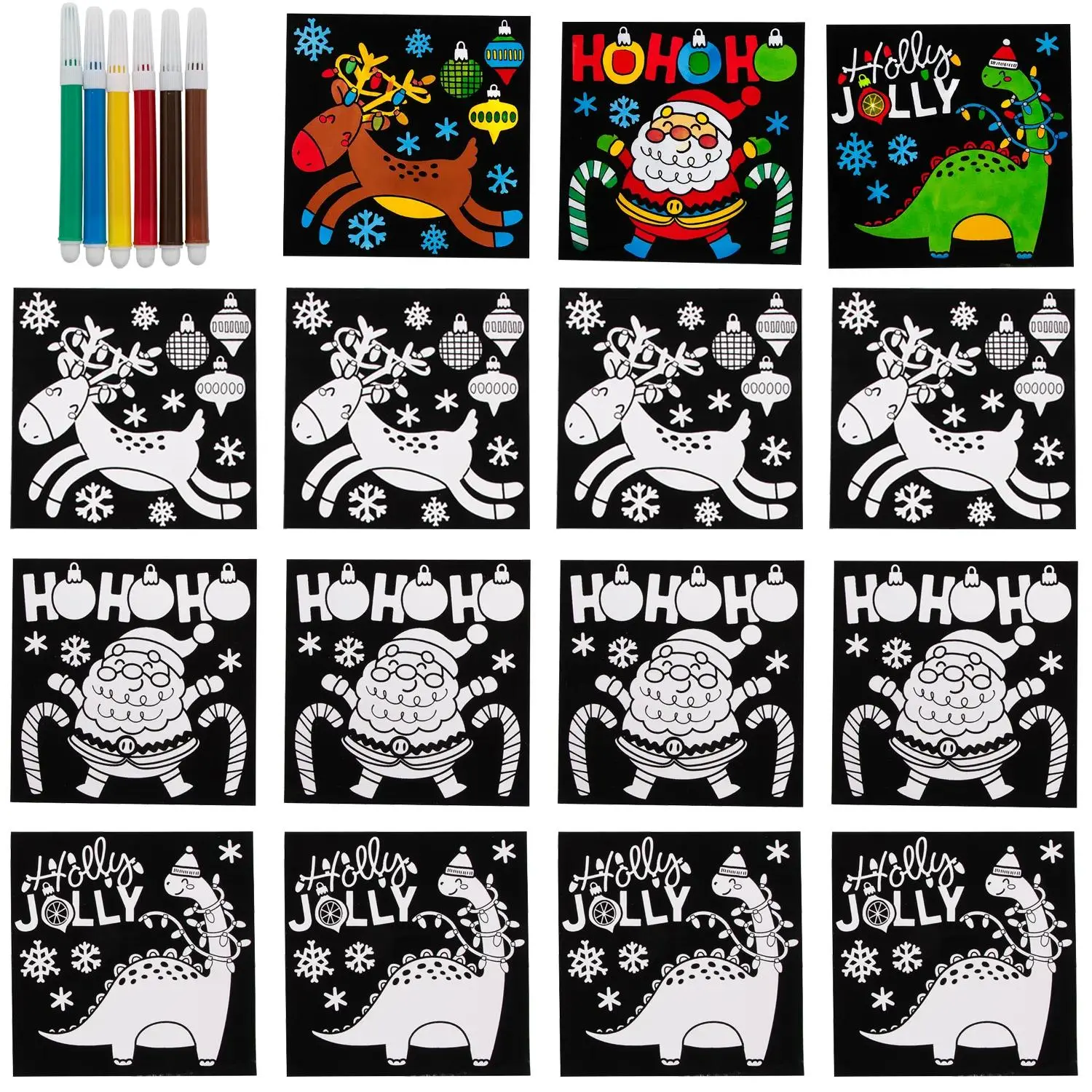 Color Your Own Christmas Animals & Santa Fuzzy Posters with Markers – 8" x 8", 16 pieces