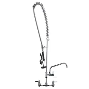 WOWOW Chrome Commercial Triple-Handle Wall-Mount 43 in. Pull-Down Sprayer Modern Kitchen Faucet - Solid Brass Pre-Rinse Swivel Spout Fixture