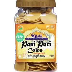 Rani Pani Puri Coins (Uncooked, Microwaveable Wheat Semolina Coins) 32oz (2lbs) 908g w/ Pani Puri Masala (14-Spice Blend for Indian Spicy Water) 1.75oz (50g) ~ All Natural | Vegan | NON-GMO | Kosher