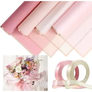 20 Sheets Waterproof Floral Wrapping Paper with 2 Ribbons - 23.6" x 23.6" Frosted Flower Bouquet Wrapping Paper for Mother's Day, Wedding, Birthday & Florist Supplies(Delicate Color)