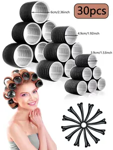 30pcs Women's Curling Set, Large, Medium, Small Curlers with Clips, Self Gripping Curler, Suitable for Long/Medium/Short Hair, Hairbands, Diy Hair Accessories, Hairstyling Zone Clips, Party Hair Accessories, Curling Wand Set