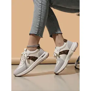 Women's Fashionable Leopard Print Lace Up Low Top Sneakers, Casual Comfortable Sports Shoes for Daily Wear, Female All-match Round Toe Shoes for Daily Wear