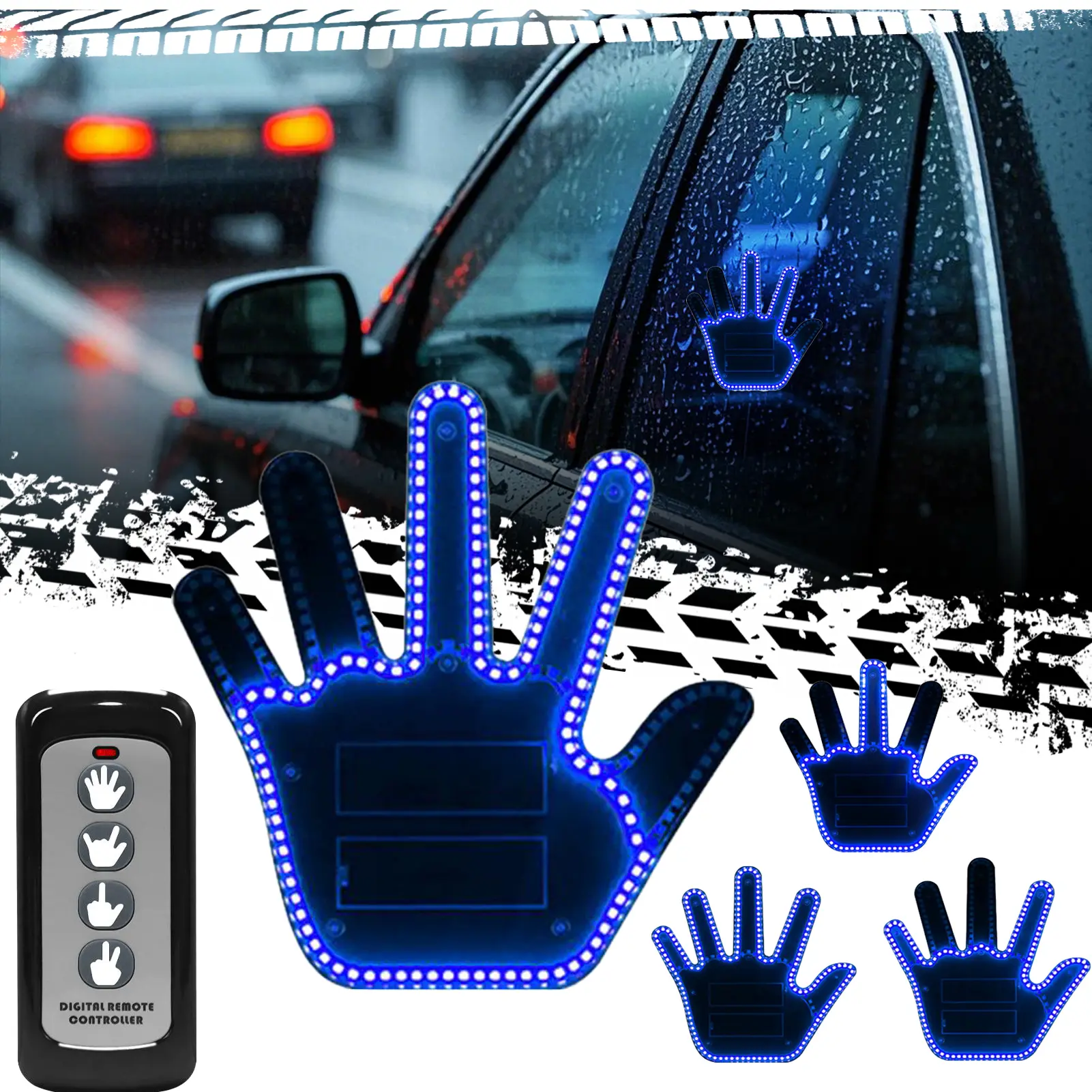 DIBMS Car Gesture Decorative Lights, Ambient Lights, Rechargeable LED Gesture Lights, LED indicator lights designed specifically to alleviate road rage, and fun finger lights with 4 modes and a remote control. (1 pack) Car Decor  LED Lights